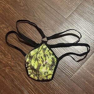 Demon Bikini Handmade Black Green Snake Print Strappy Bikini Bottom Swim XS